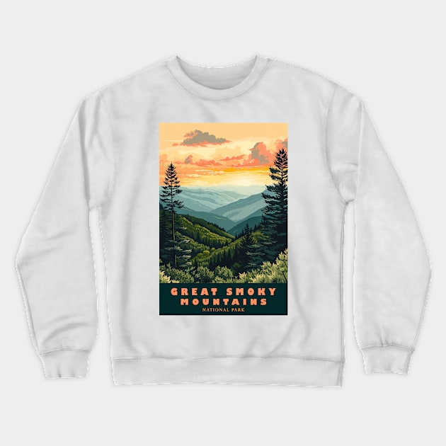 Great Smoky Mountains national park travel poster Crewneck Sweatshirt by GreenMary Design